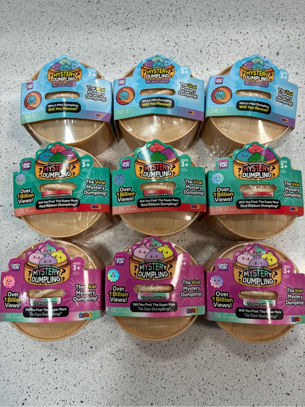 Mystery Dumpling Mini Surprise Glitter, Red Ribbon & Tie Dye Edition set of 9